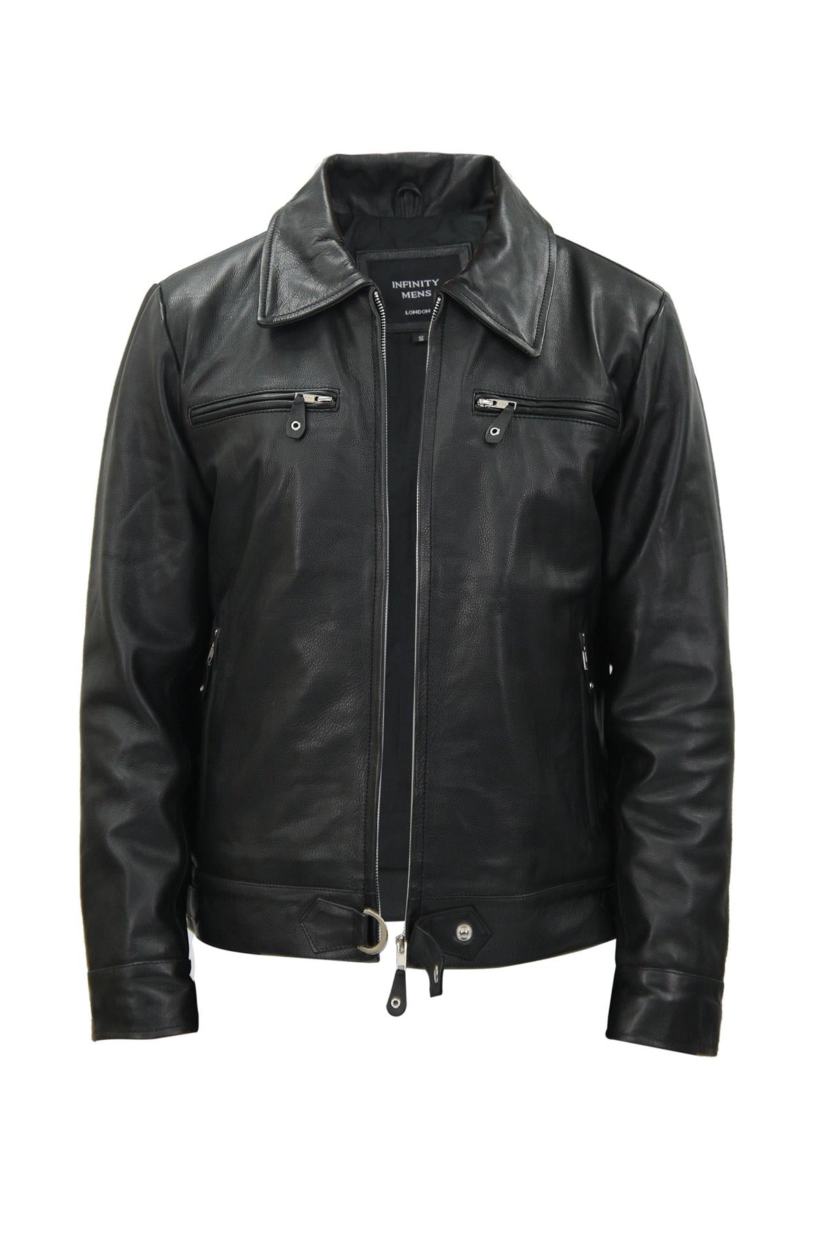 Mens black leather harrington cheap jacket