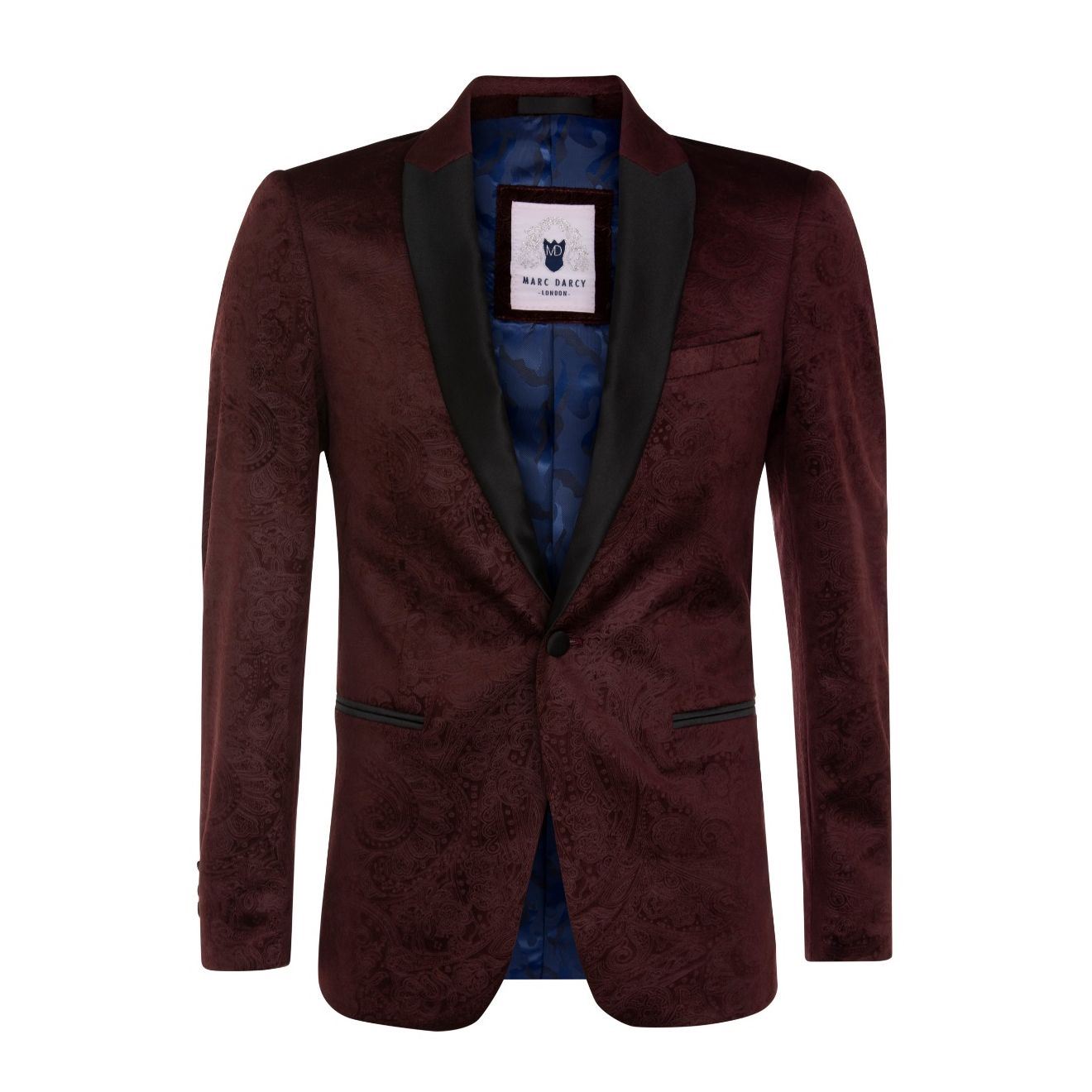 Mens Wine Velvet Paisley Blazer Dinner Jacket