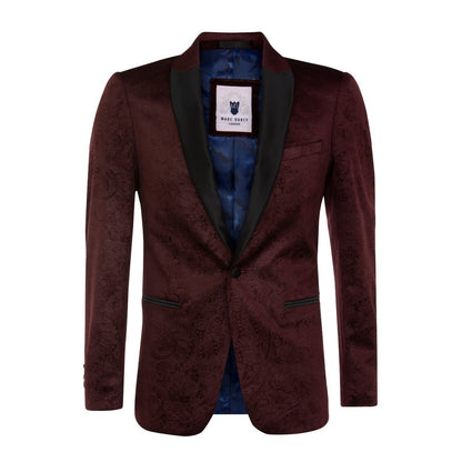 Mens Wine Velvet Paisley Blazer Dinner Jacket