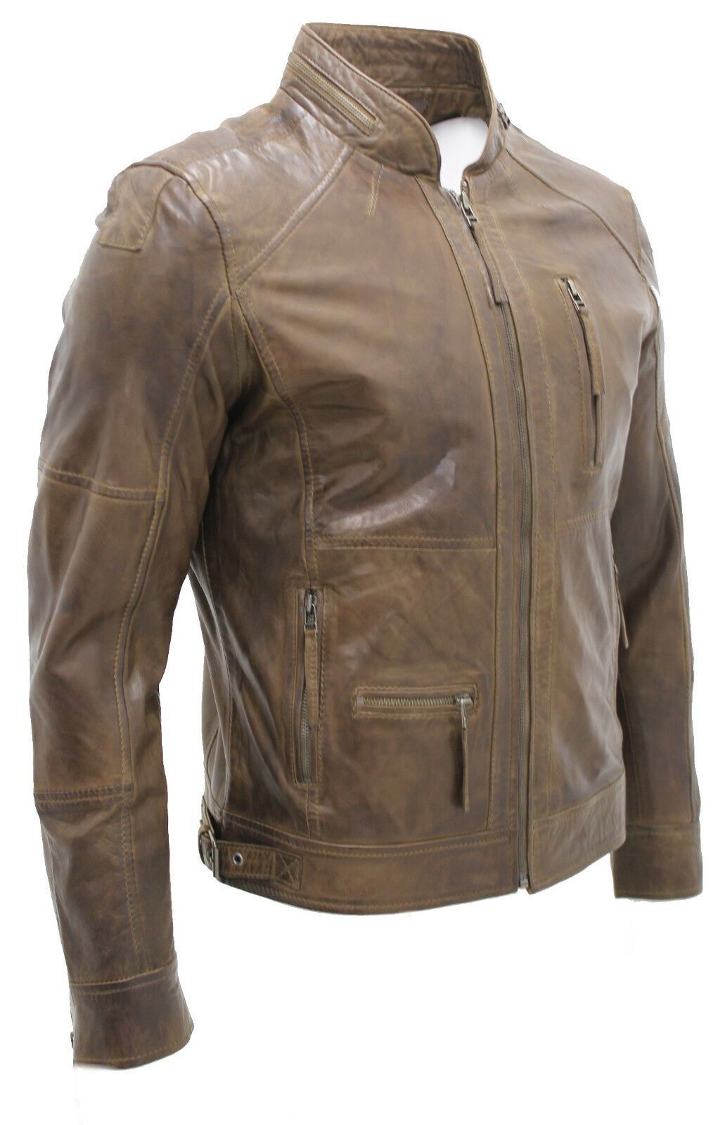 Mens Smart Biker Leather Jacket-Strood - Upperclass Fashions 