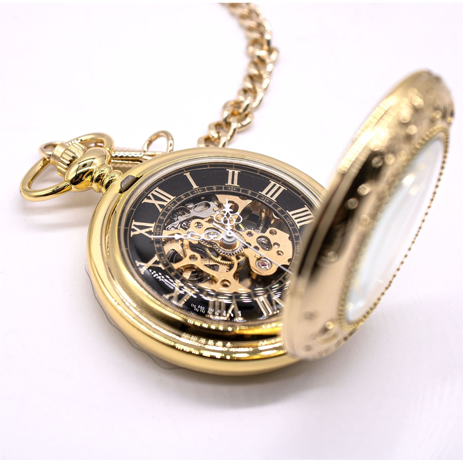 Vinatage Mechanical Alloy Skeleton Half Hunter Pocket Watch