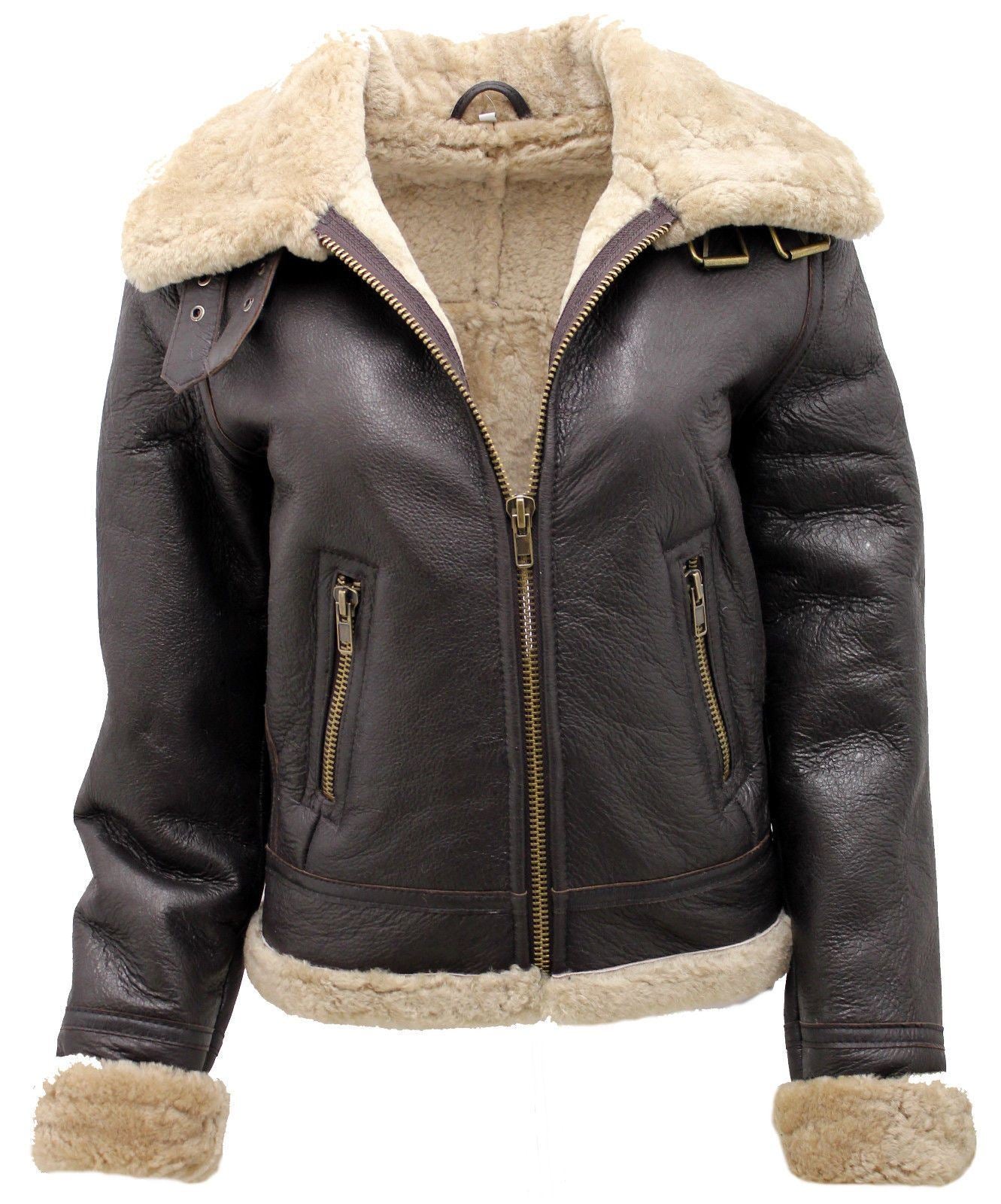 Womens B3 Sheepskin Brown Leather Jacket-Portland