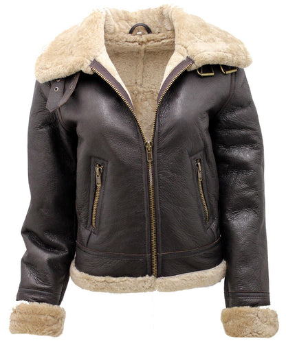 Womens B3 Sheepskin Brown Leather Jacket-Portland