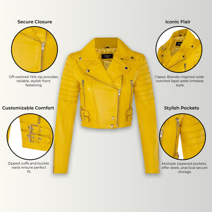 Womens Brando Cropped Leather Jacket-Longtown