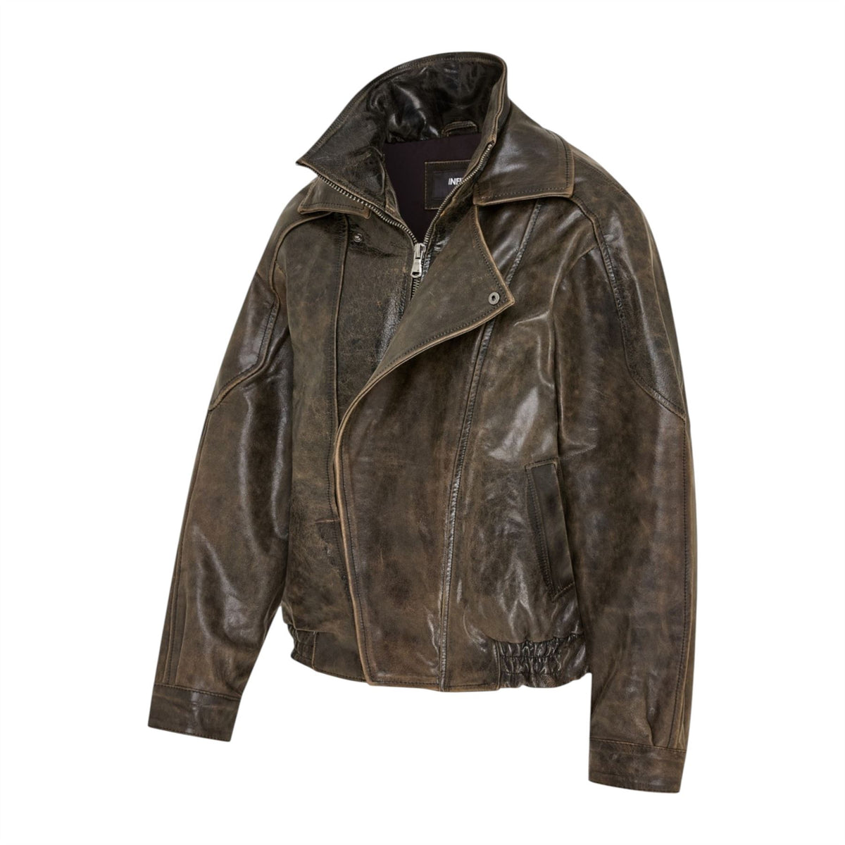 Womens Leather Biker Blouson Oversized Jacket - Big Bomber