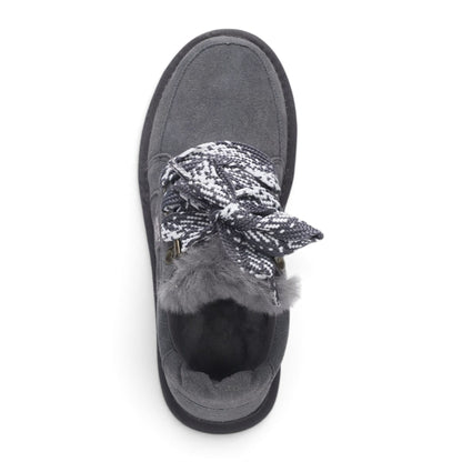 Women’s Grey Genuine Sheepskin Fur-Lined Winter Wedge Trainers - Moonstone