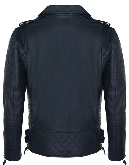 Mens Double Zip Leather Biker Jacket-Sandbach - Upperclass Fashions 