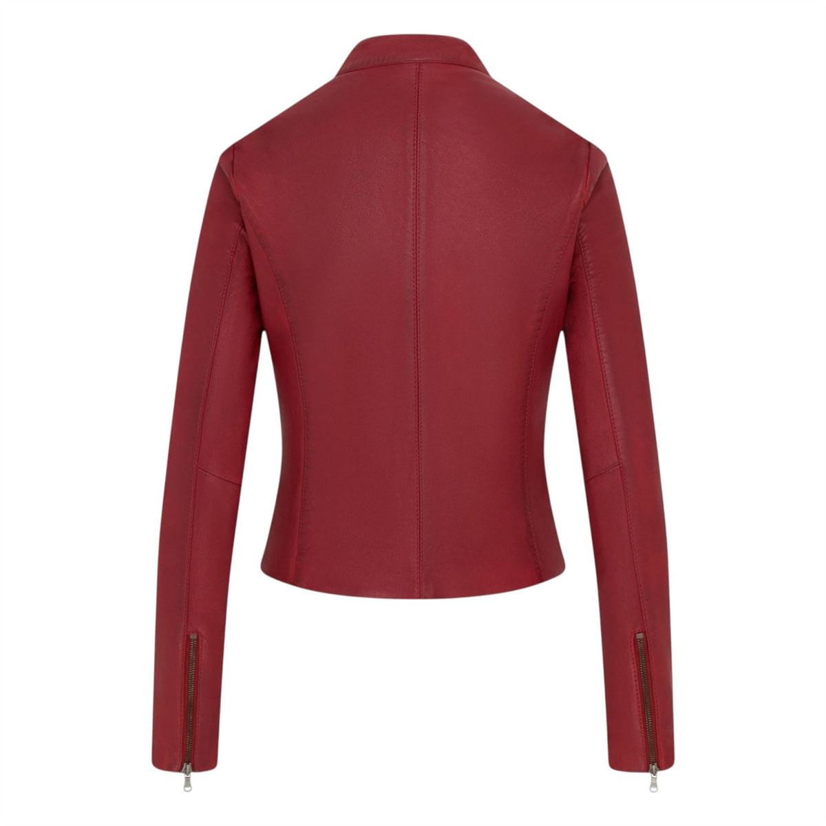 Womens Leather Stand Collar Racer Biker Jacket - 181