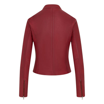 Womens Leather Stand Collar Racer Biker Jacket - 181