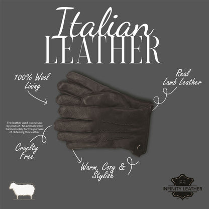 Men’s Italian Leather Warm Wool-Lined Winter Gloves - M-LGV-505
