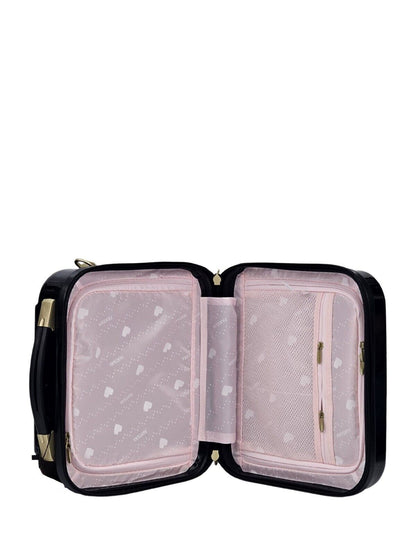 Hard Shell Black 4 Wheel Suitcase Flower Print Luggage Cabin - Upperclass Fashions 