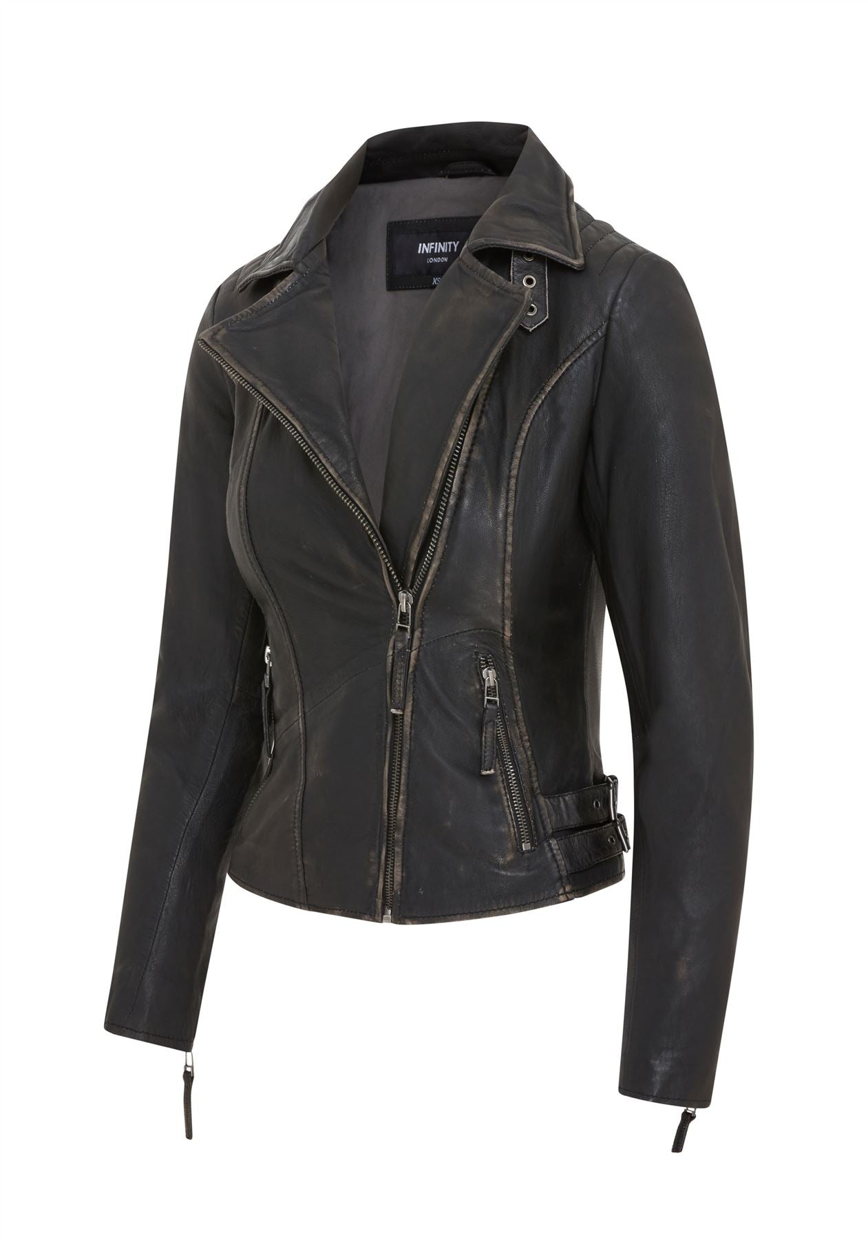 Womens Black Leather Brando Biker Jacket -  Finnsnes