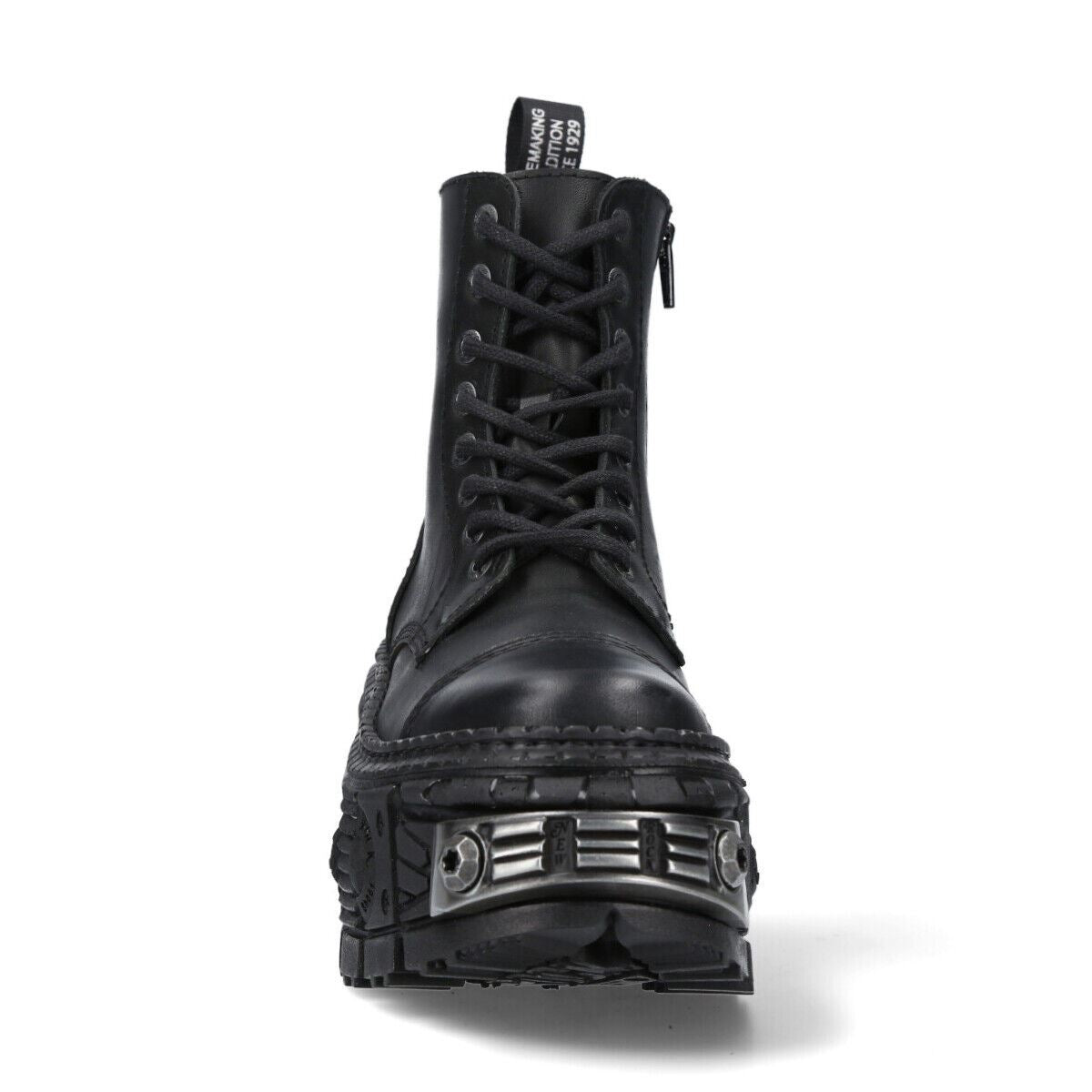 New Rock Metallic Black Leather Boots-WALL083C-S4 - Upperclass Fashions 