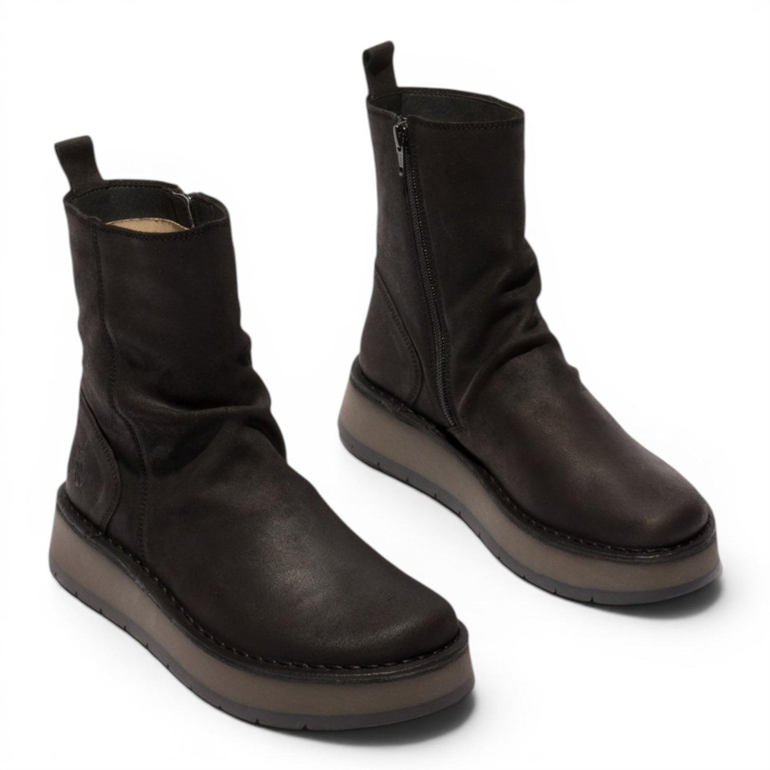 Fly London Womens Black Suede Leather Zip Up Platform Ankle Boots - RENO053FLY