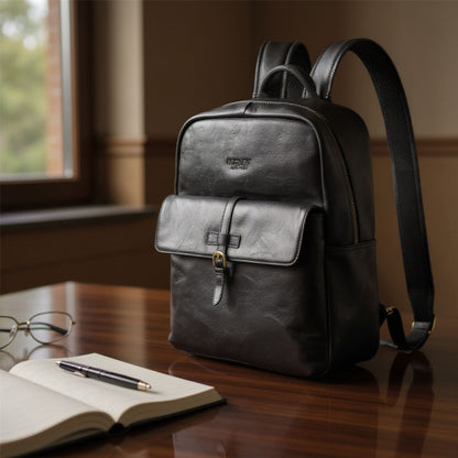 Genuine Leather Black Vintage Laptop Backpack Travel Bag - Cove