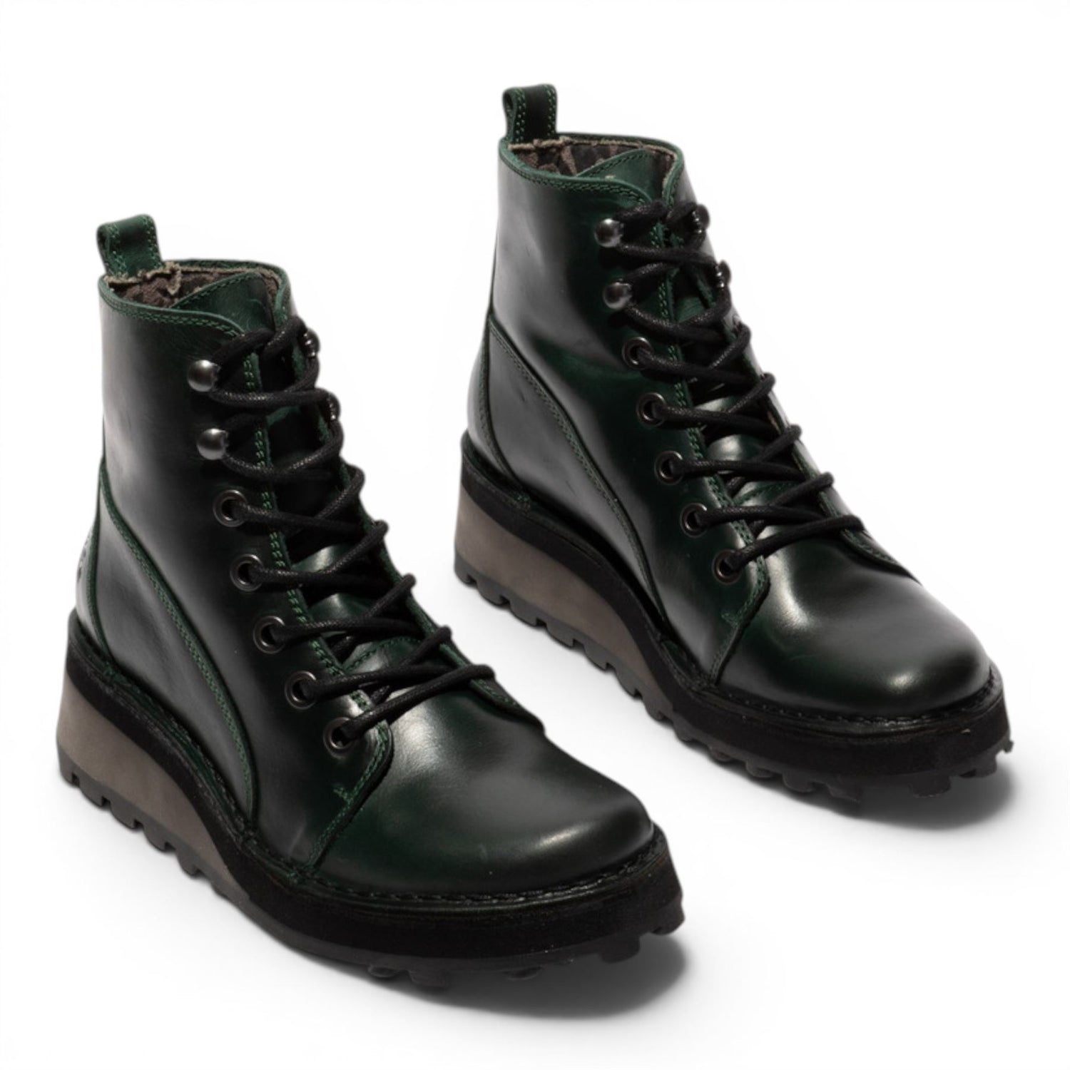 Fly London Womens Green Leather Lace-Up Ankle Boots - HAZI147