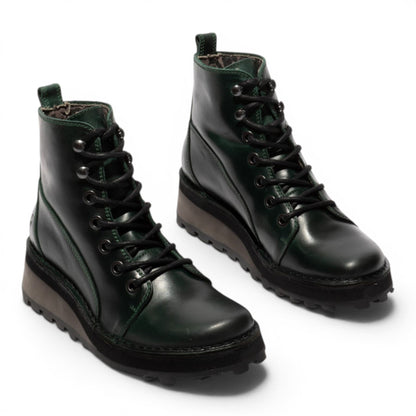 Fly London Womens Green Leather Lace-Up Ankle Boots - HAZI147