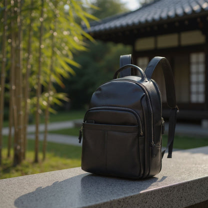 Genuine Leather Black Vintage Rucksack Laptop Bag Travel Backpack - Capri