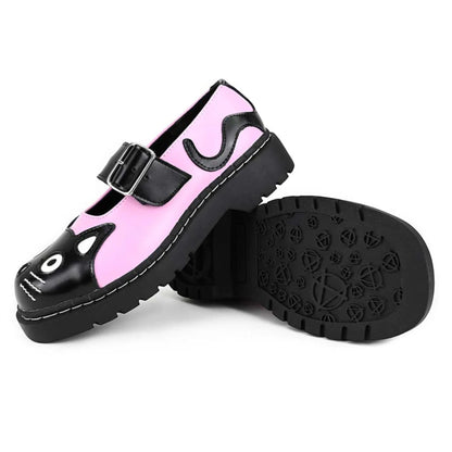 TUK Womens Mary Jane Kitty Pink Black Leather Platform Goth Shoes - T2344