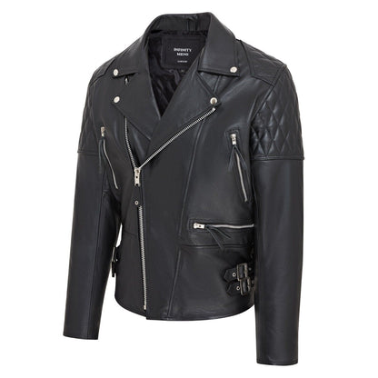 Mens Cowhide Leather Brando Biker Jacket - Tottenham