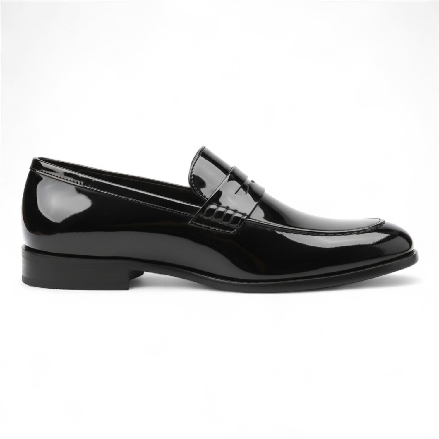 Mens Black Patent Faux Leather Formal Penny Loafers