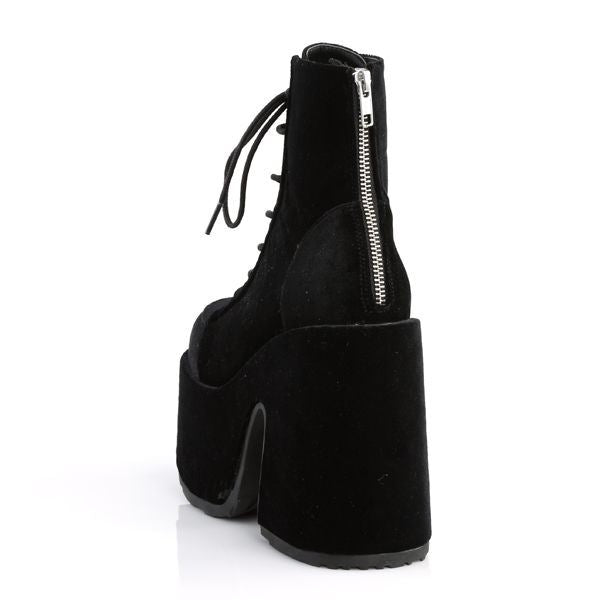 Demonia Camel 203 Black Velvet Platform Ankle Boots