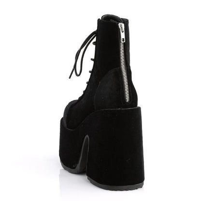 Demonia Camel 203 Black Velvet Platform Ankle Boots