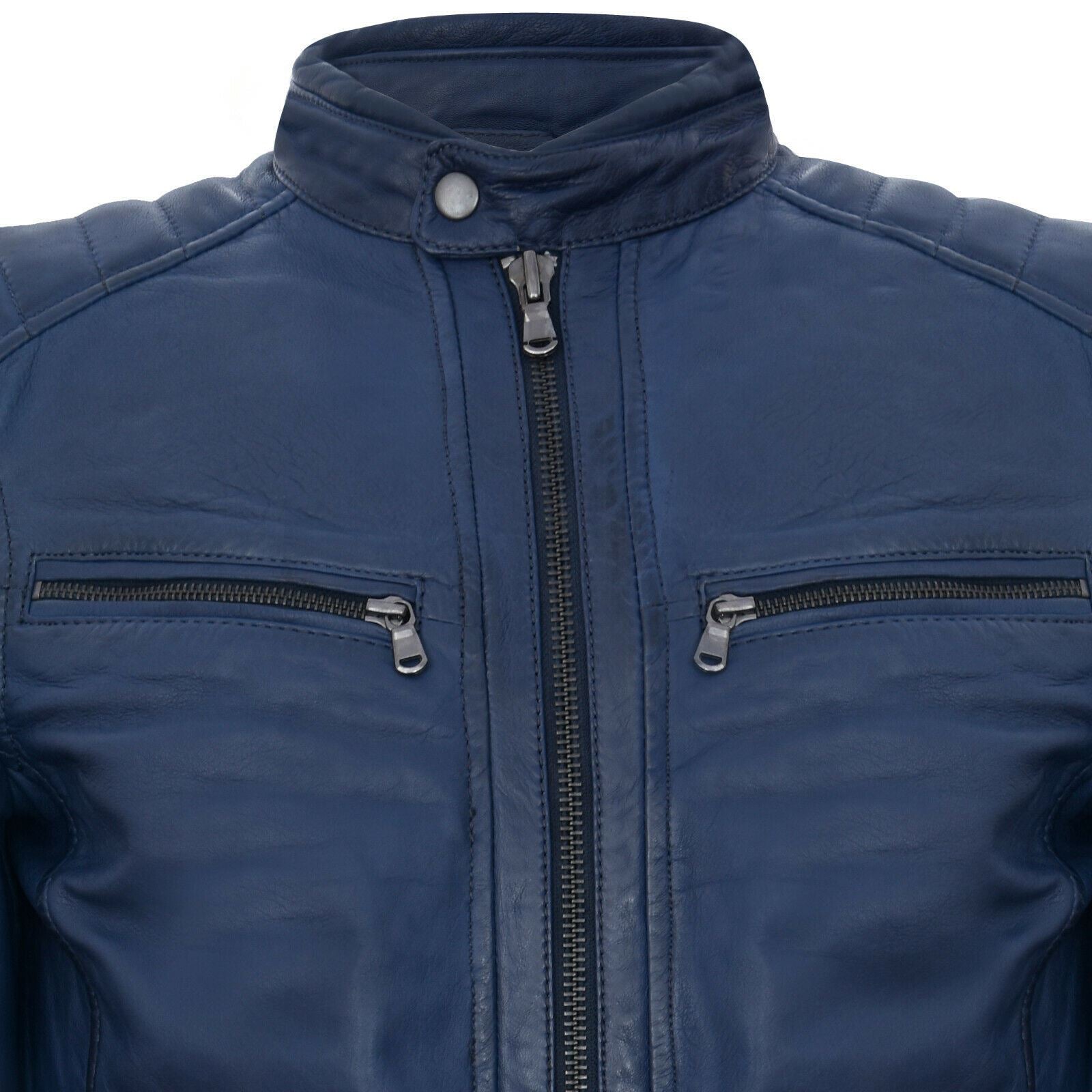 Mens Leather Jacket Vintage Quilted Retro Racing Zipped Biker - Bratislava - Upperclass Fashions 