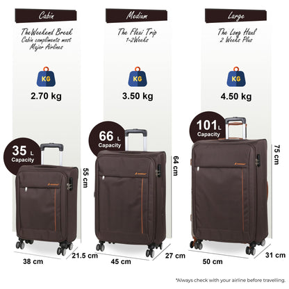 Carrollton Set of 3 Soft Shell Suitcase in Brown