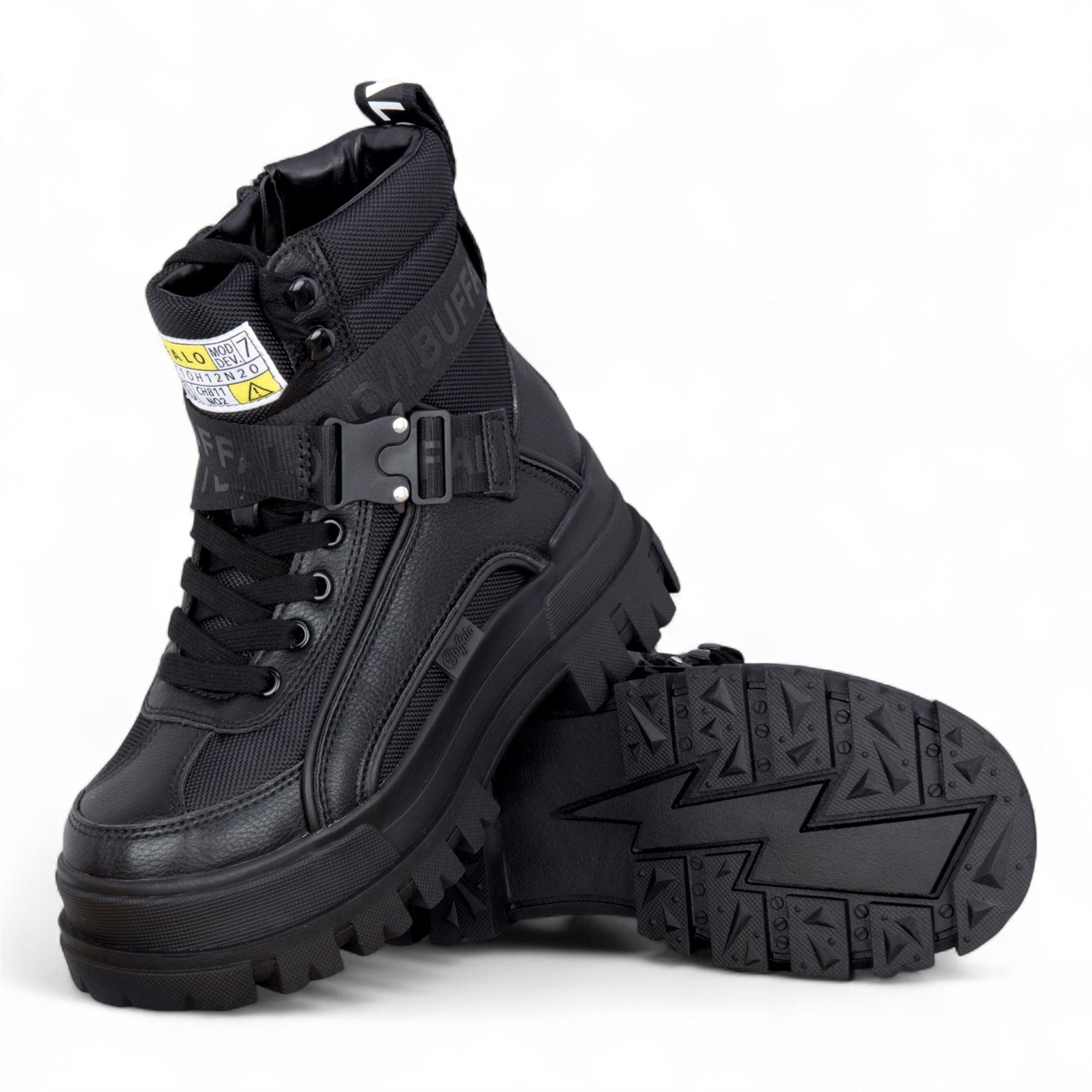 Buffalo Womens Black Chunky Platform High Ankle Combat Boots - ASPHA-COM1