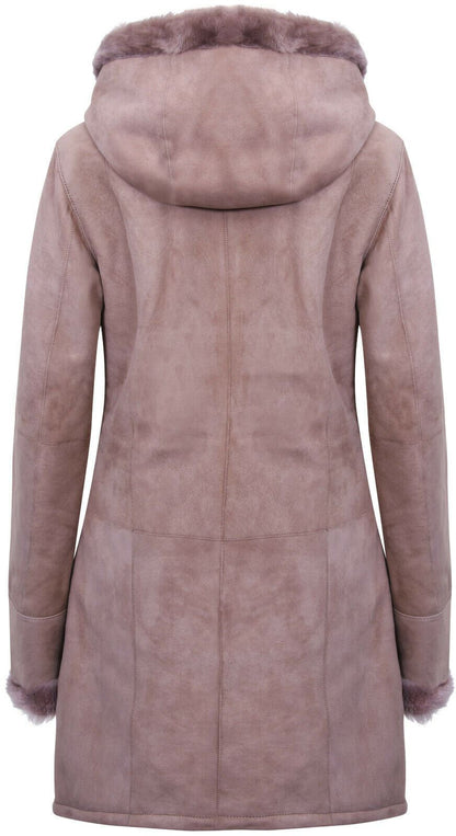 Womens Suede Merino Sheepskin Hooded Coat-Richmond - Upperclass Fashions 
