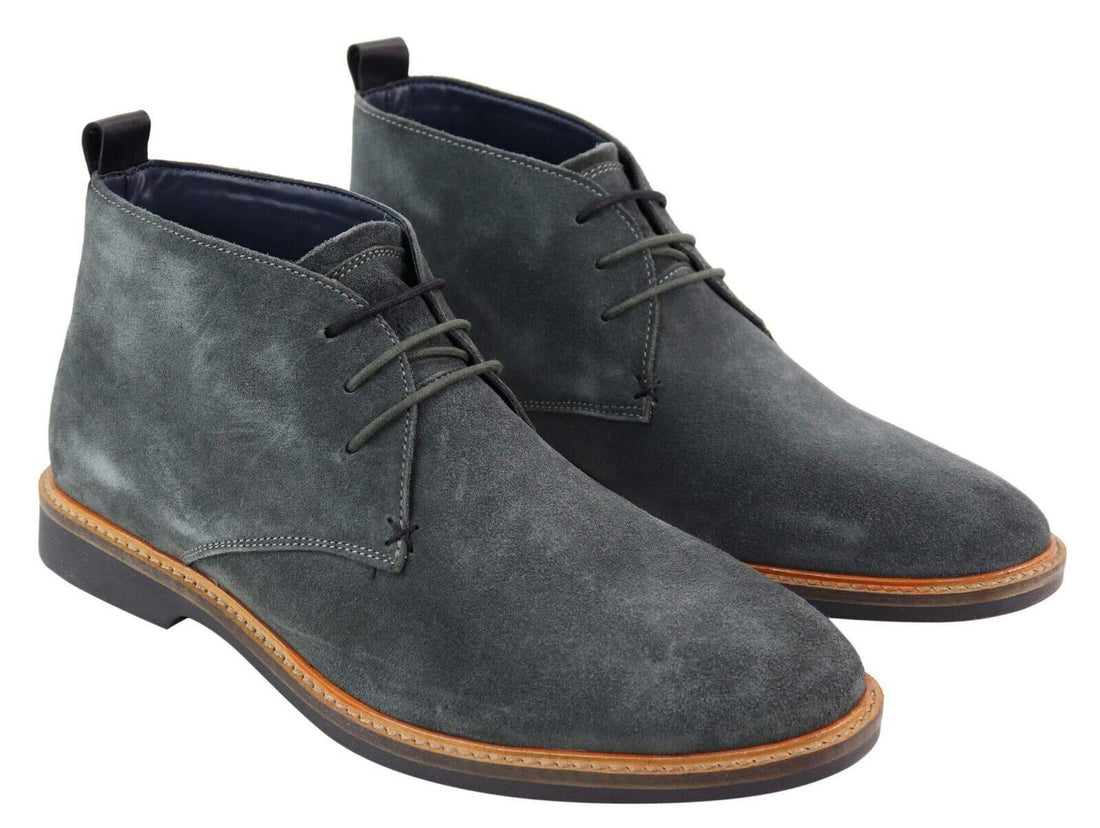 Mens Grey Suede Lace Up Chukka Boots - Upperclass Fashions 
