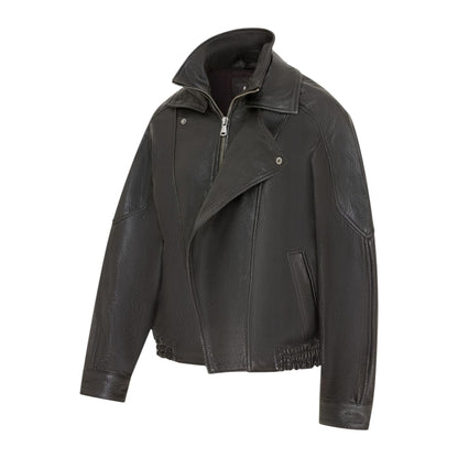 Womens Leather Biker Blouson Oversized Jacket - Big Bomber
