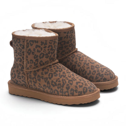 Women’s Leopard Print Genuine Sheepskin Real Fur Winter Ankle Boots - Frost