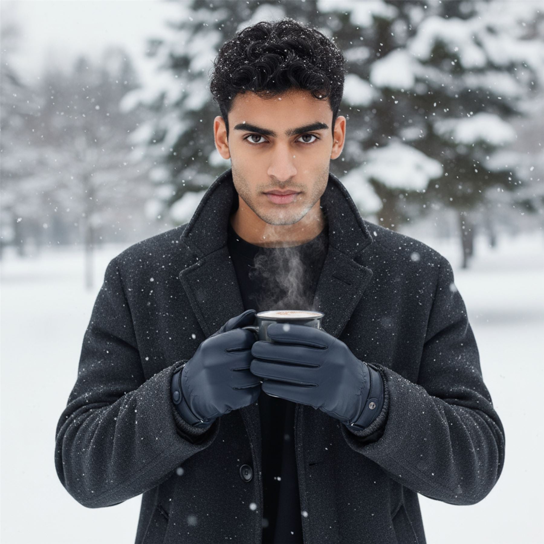 Men’s Italian Leather Warm Wool Lining Winter Knit Rib Gloves - M-LGV-105