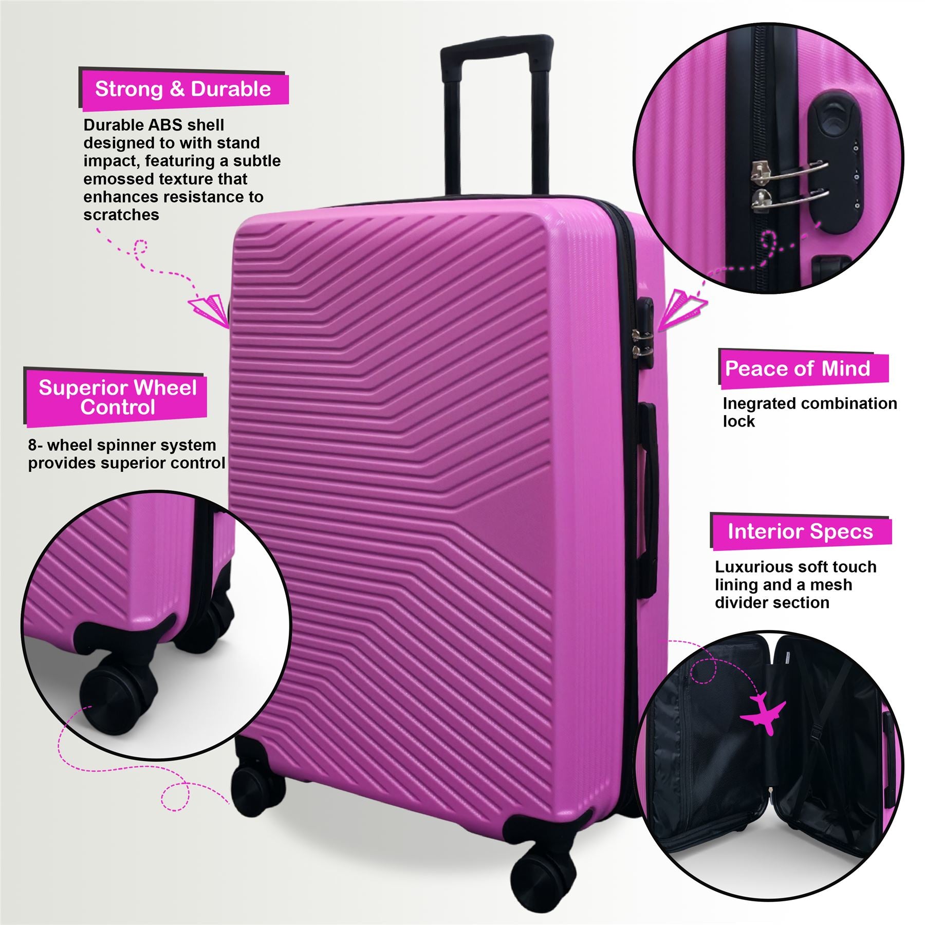 Junee Large Hard Shell Suitcase in Pink