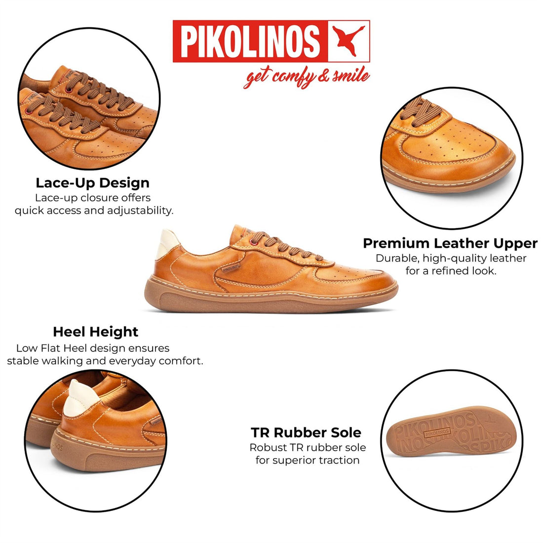 Pikolinos Tan Brown Leather Sneakers Trainer Barefoot Shoes - Aranjuez