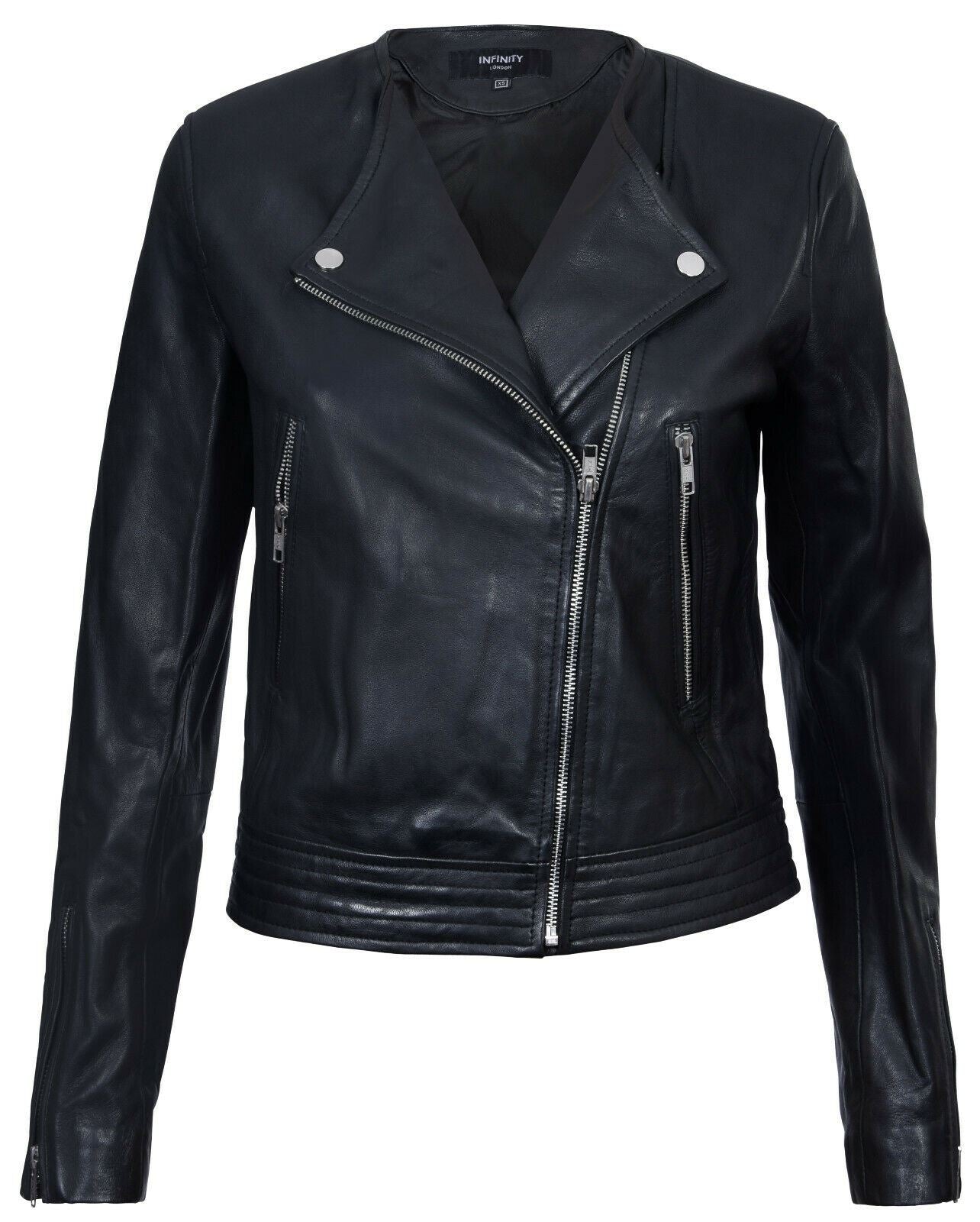 Womens Classic Collarless Biker Jacket-Marlborough - Upperclass Fashions 