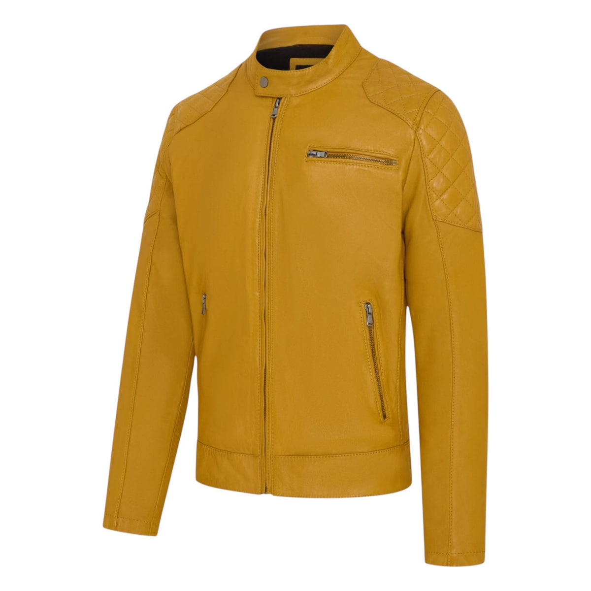 Mens Leather Quilted Shoulder Biker Jacket - Rock