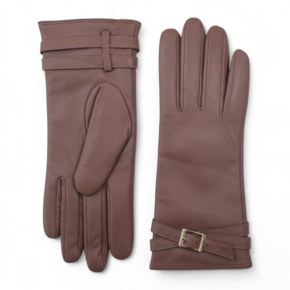 Womens Italian Leather Winter Buckle Soft Wool Lining Gloves - L-GLV-601