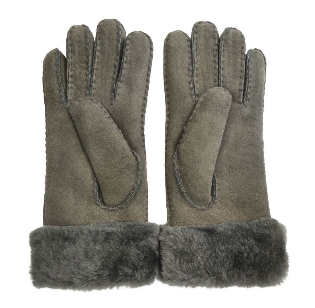 Womens Genuine Sheepskin Suede Gloves with Fur Cuff