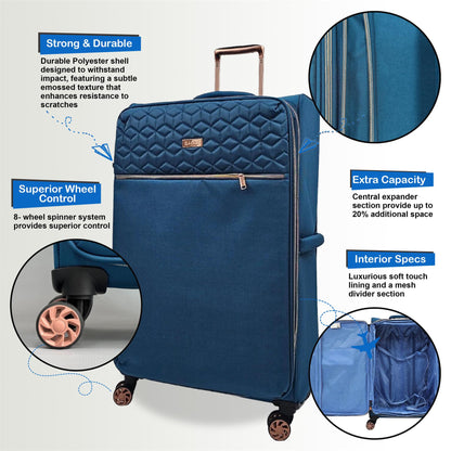 Birmingham Large Soft Shell Suitcase in Teal