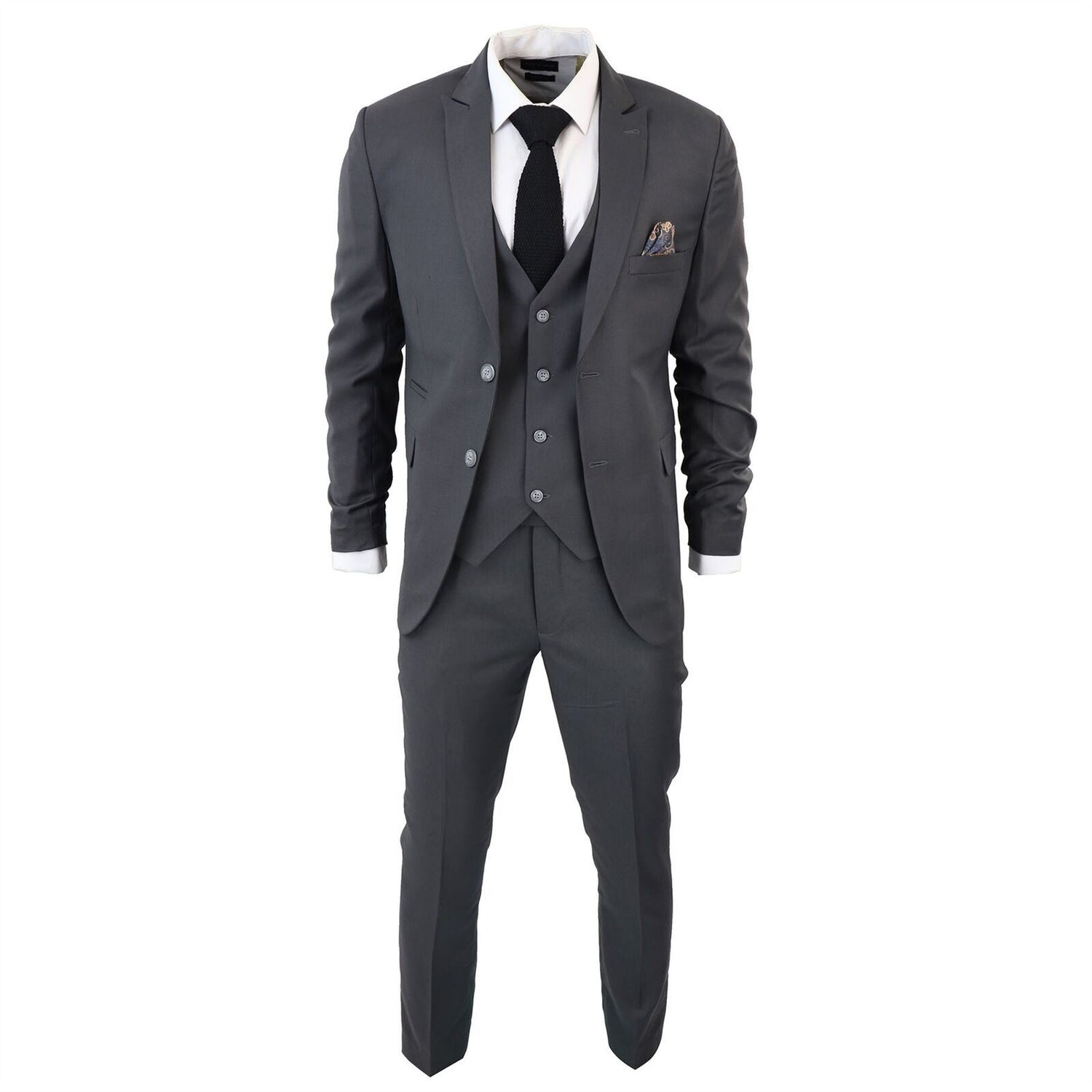 Mens IM1 Classic Plain Charcoal 3 Piece Suit - Upperclass Fashions 