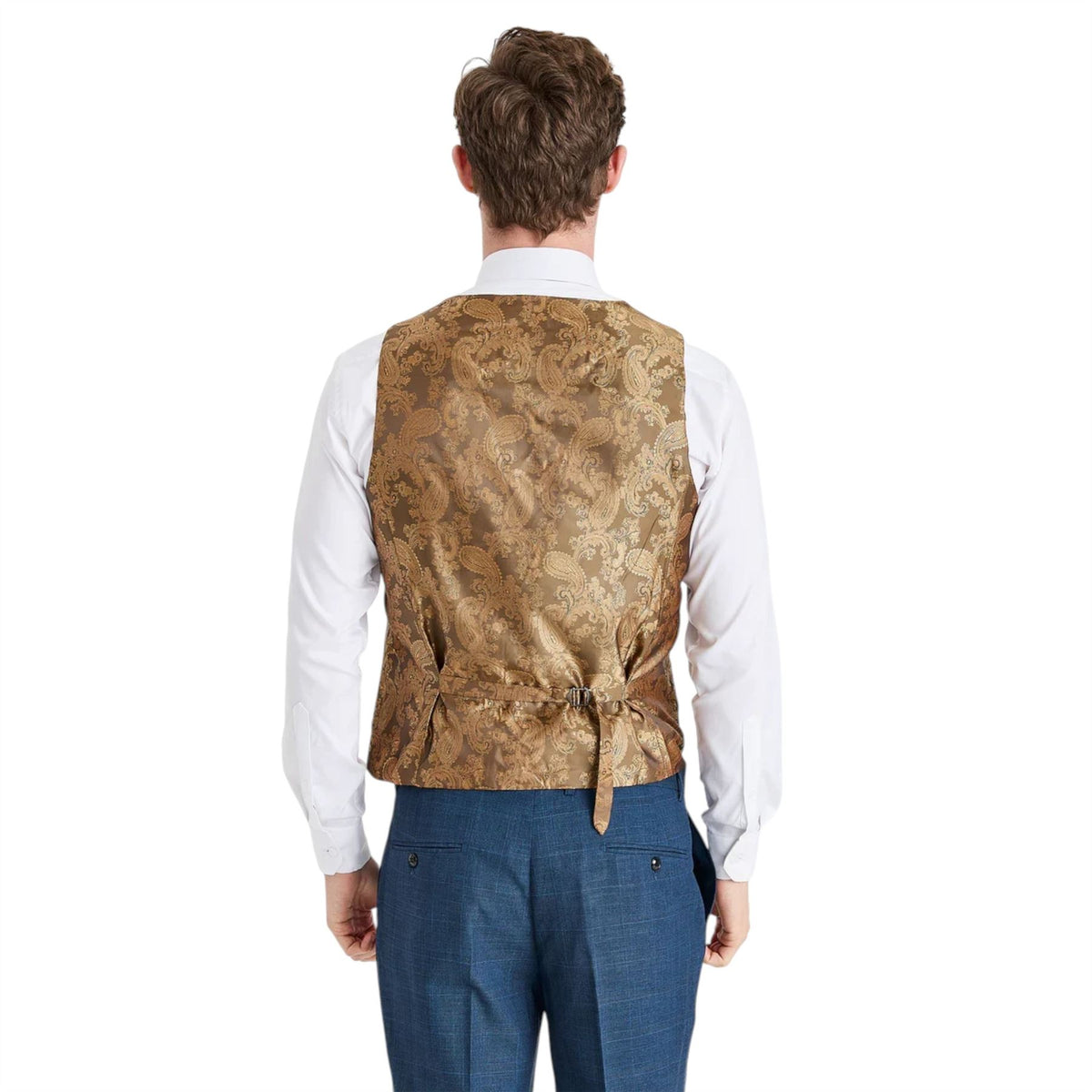 Mens Navy Suit with Brown Tweed Waistcoat Wedding Suit - Harris