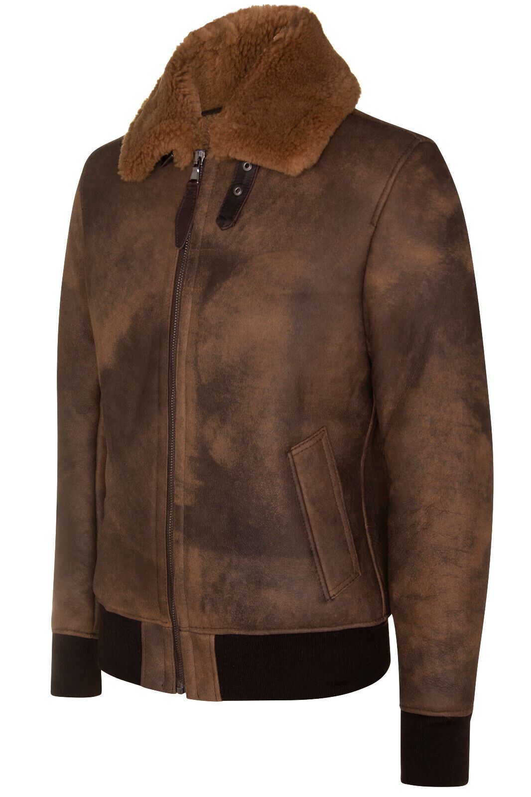 Mens Antique Brown Sheepskin Bomber Jacket-Hounslow - Upperclass Fashions 