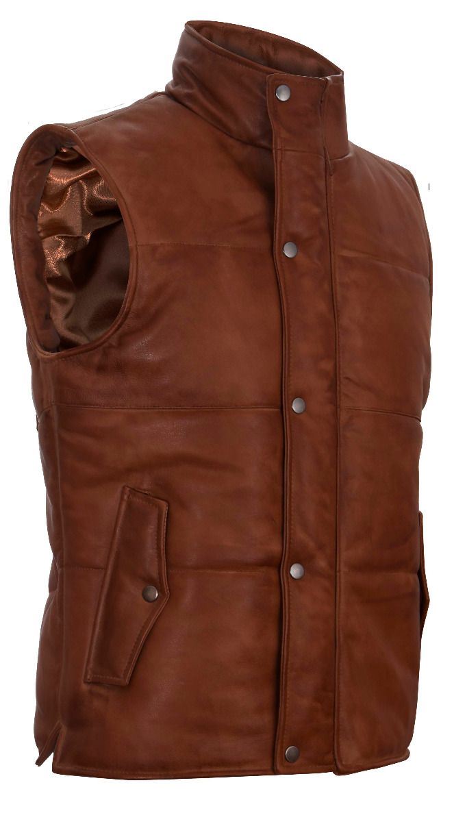 Mens Classic Leather Puffer Waistcoat-Gateshead