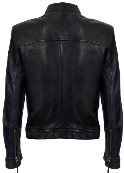 Mens Classic Fitted Leather Biker Jacket-Stockport - Upperclass Fashions 