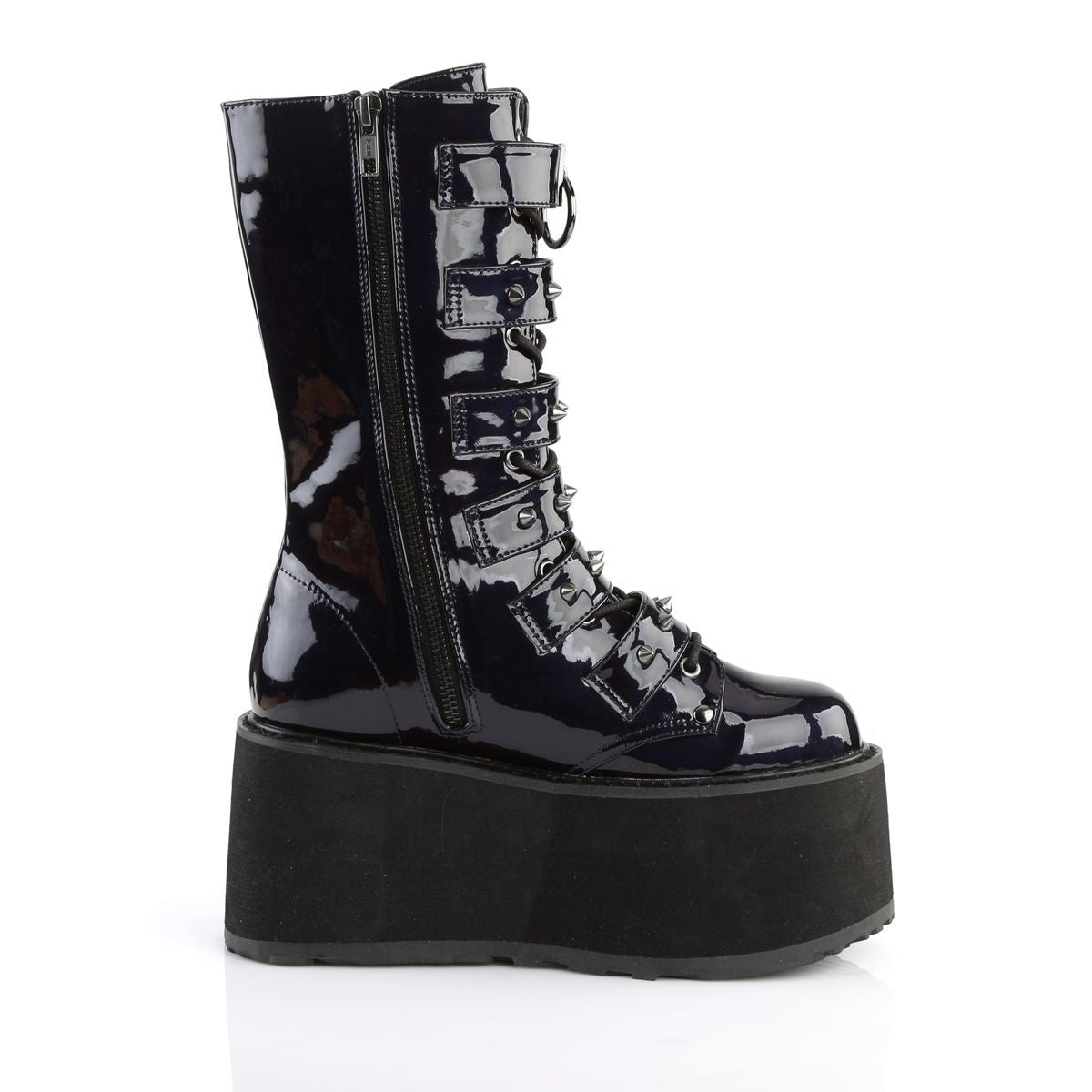 Demonia Damned 225 Black Holographic Mid Calf Platform Boots