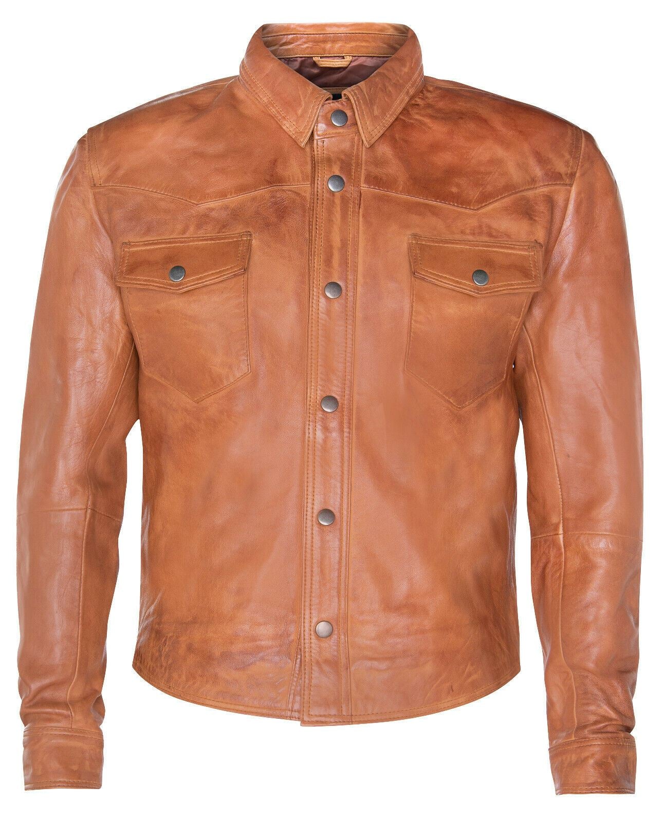 Mens Retro Denim Leather Shirt Jacket-Dorking