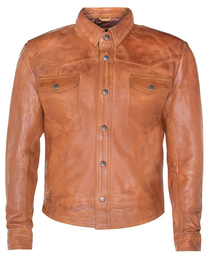 Mens Retro Denim Leather Shirt Jacket-Dorking